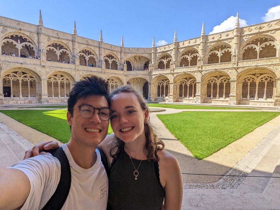 Selfie in a courtyard in Lisbon.